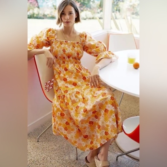 Anthropologie Charlie Holiday Floral Linen Midi Dress - Picture 1 of 10